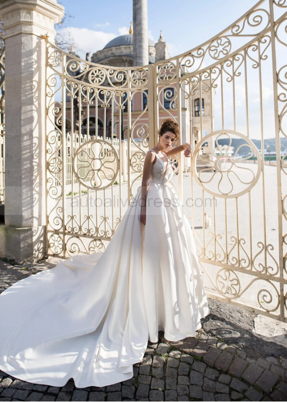 Beaded Ivory Royal Satin Wedding Dress